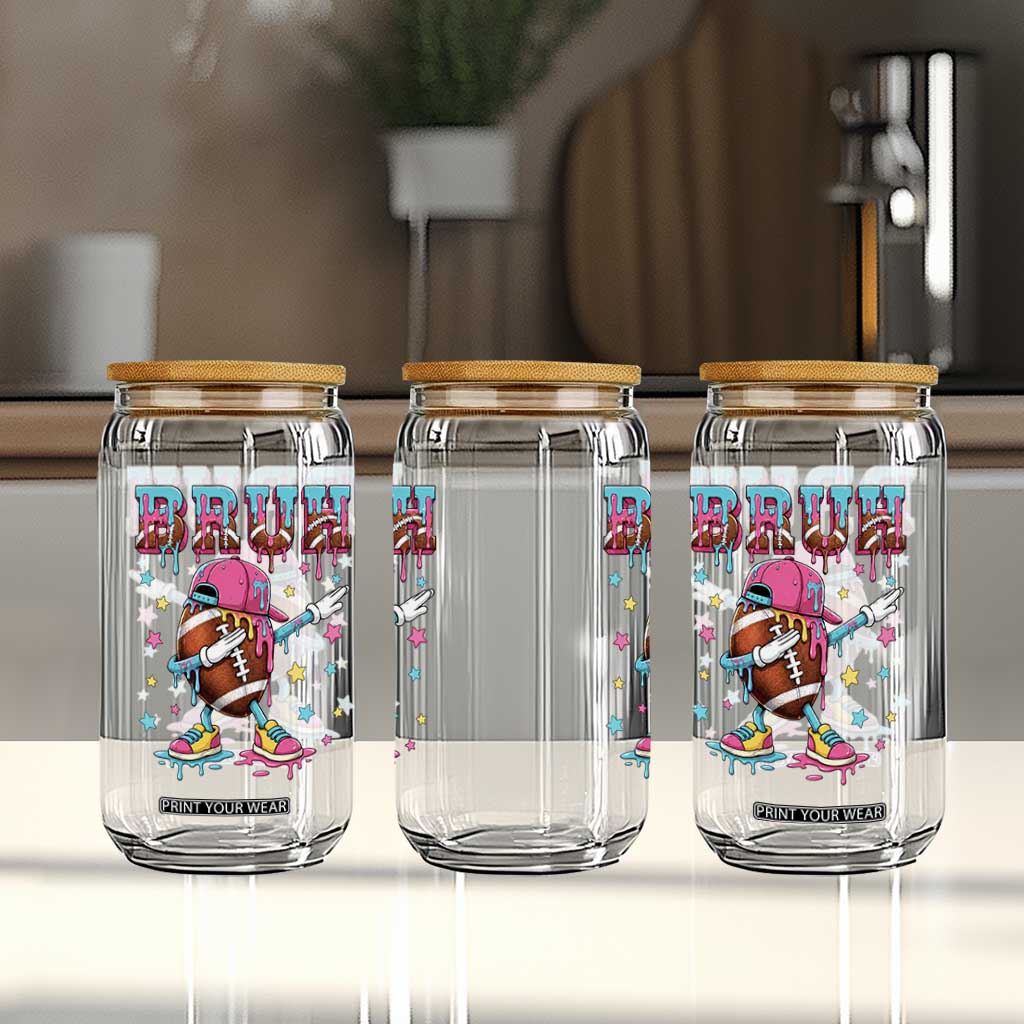 Funny Bruh Football Ice Cream Drip Glass Can Game Day Dripping
