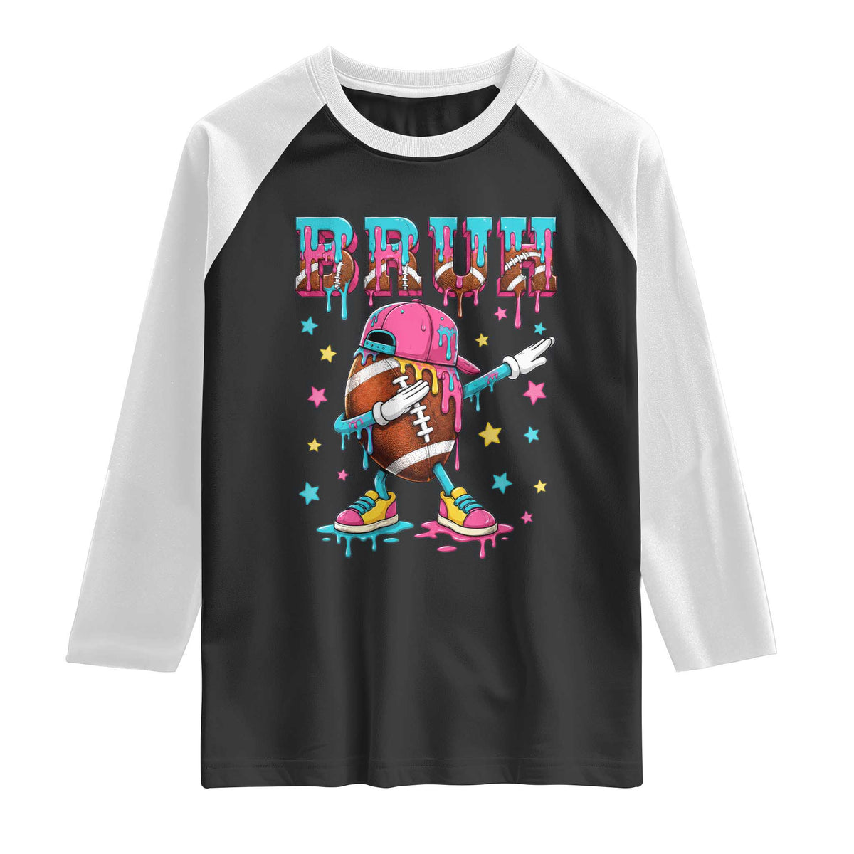 Funny Bruh Football Ice Cream Drip Raglan Shirt Game Day Dripping