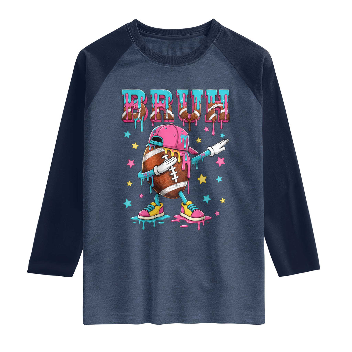 Funny Bruh Football Ice Cream Drip Raglan Shirt Game Day Dripping