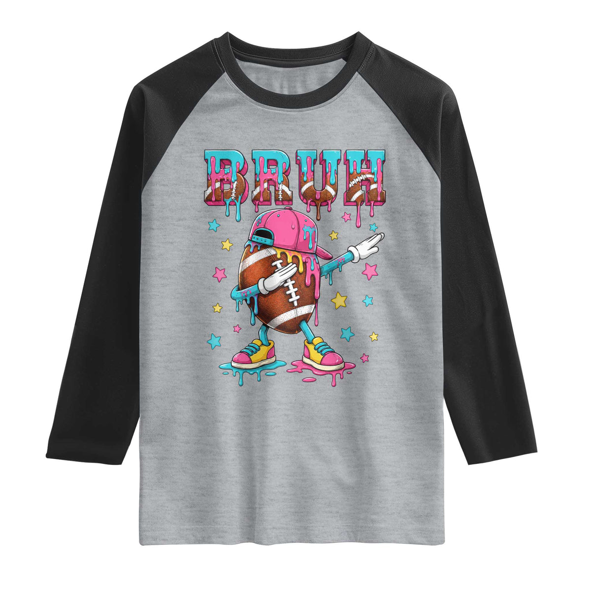 Funny Bruh Football Ice Cream Drip Raglan Shirt Game Day Dripping
