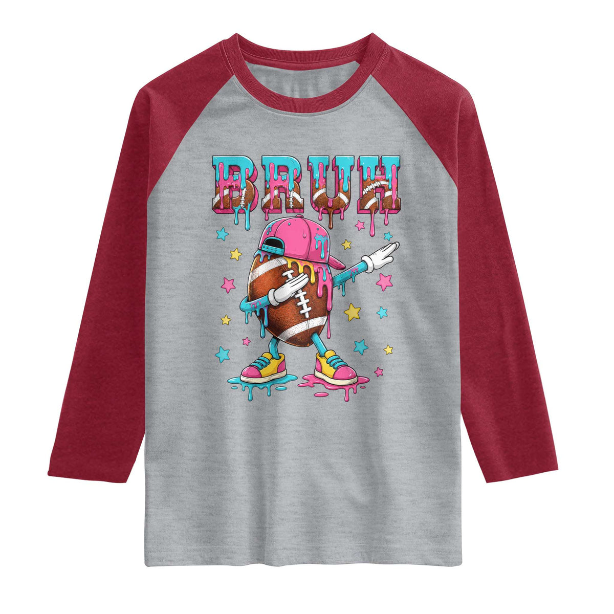 Funny Bruh Football Ice Cream Drip Raglan Shirt Game Day Dripping