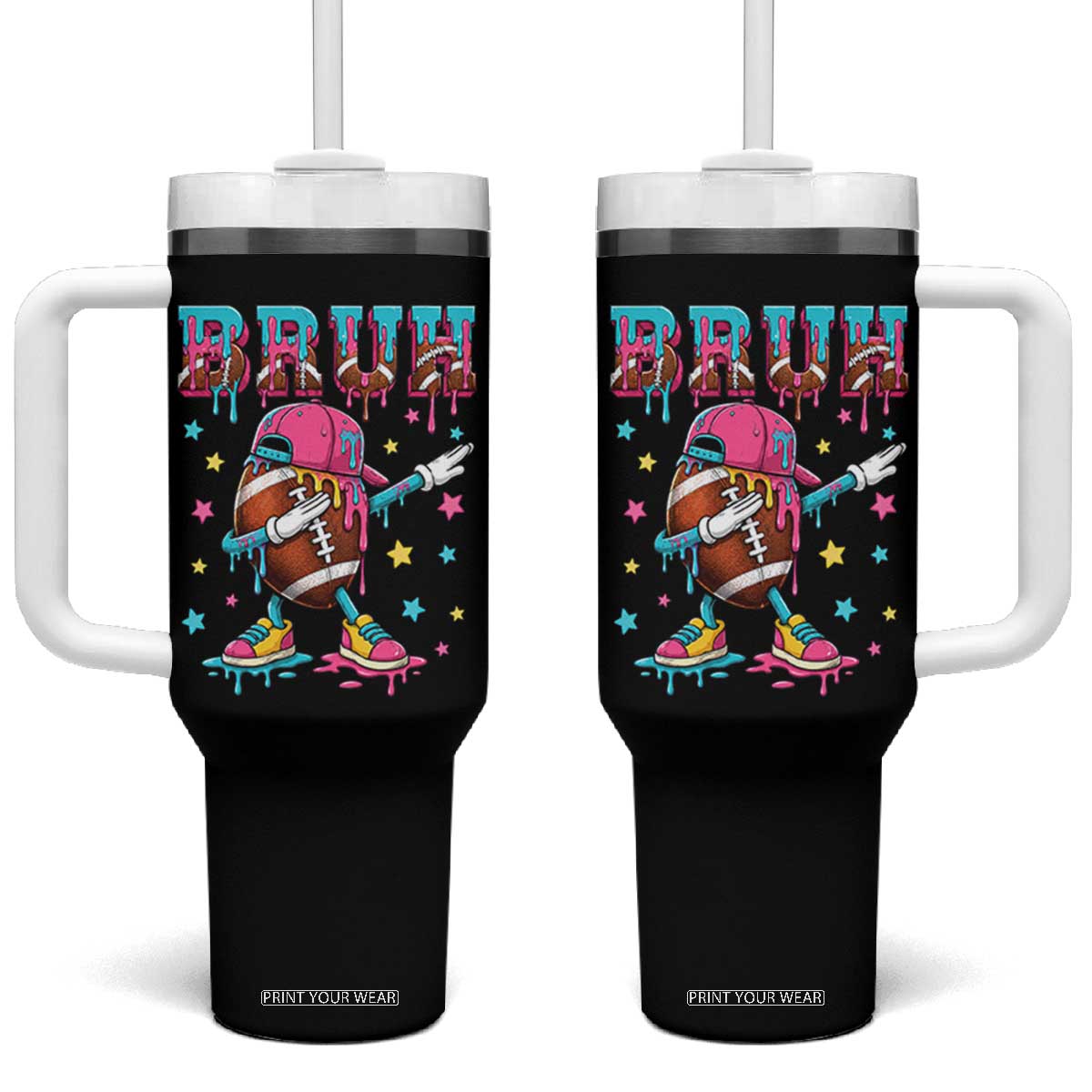 Funny Bruh Football Ice Cream Drip Tumbler With Handle Game Day Dripping