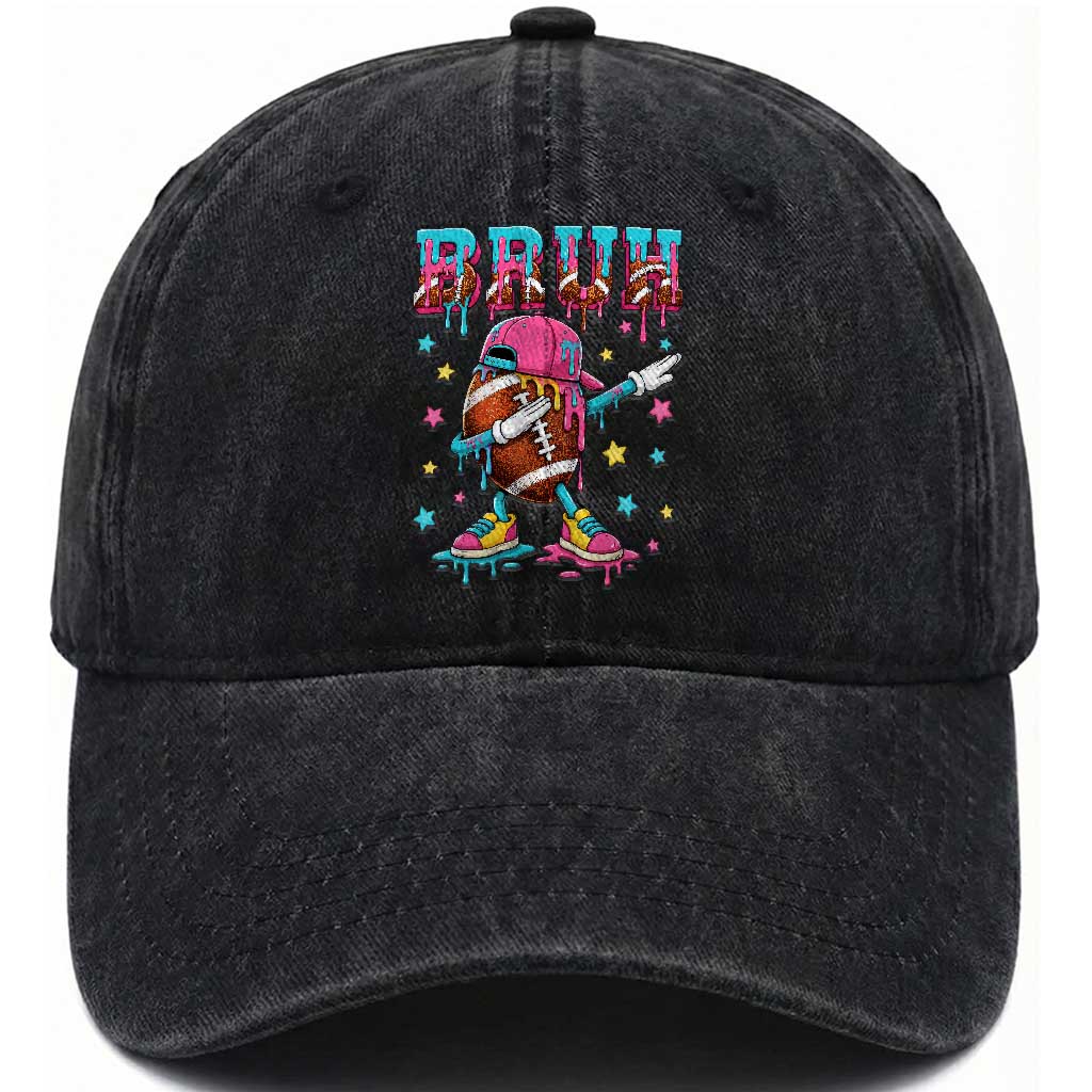Funny Bruh Football Ice Cream Drip Washed Cotton Baseball Cap Game Day Dripping