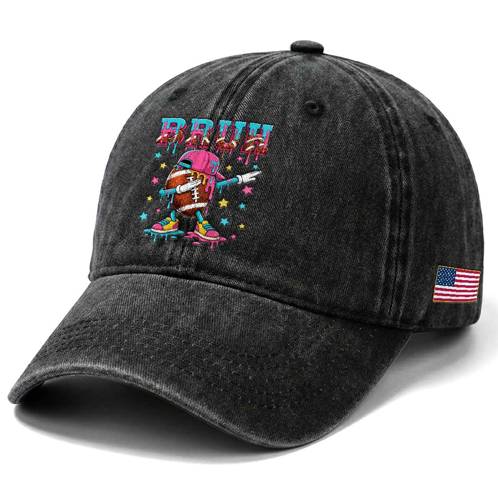 Funny Bruh Football Ice Cream Drip Washed Cotton Baseball Cap Game Day Dripping