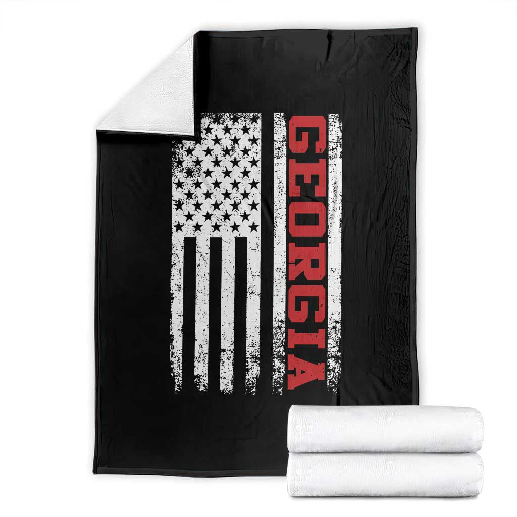 Vintage Georgia American Flag Throw Blanket Distressed Varsity Aesthetic Letters GA State