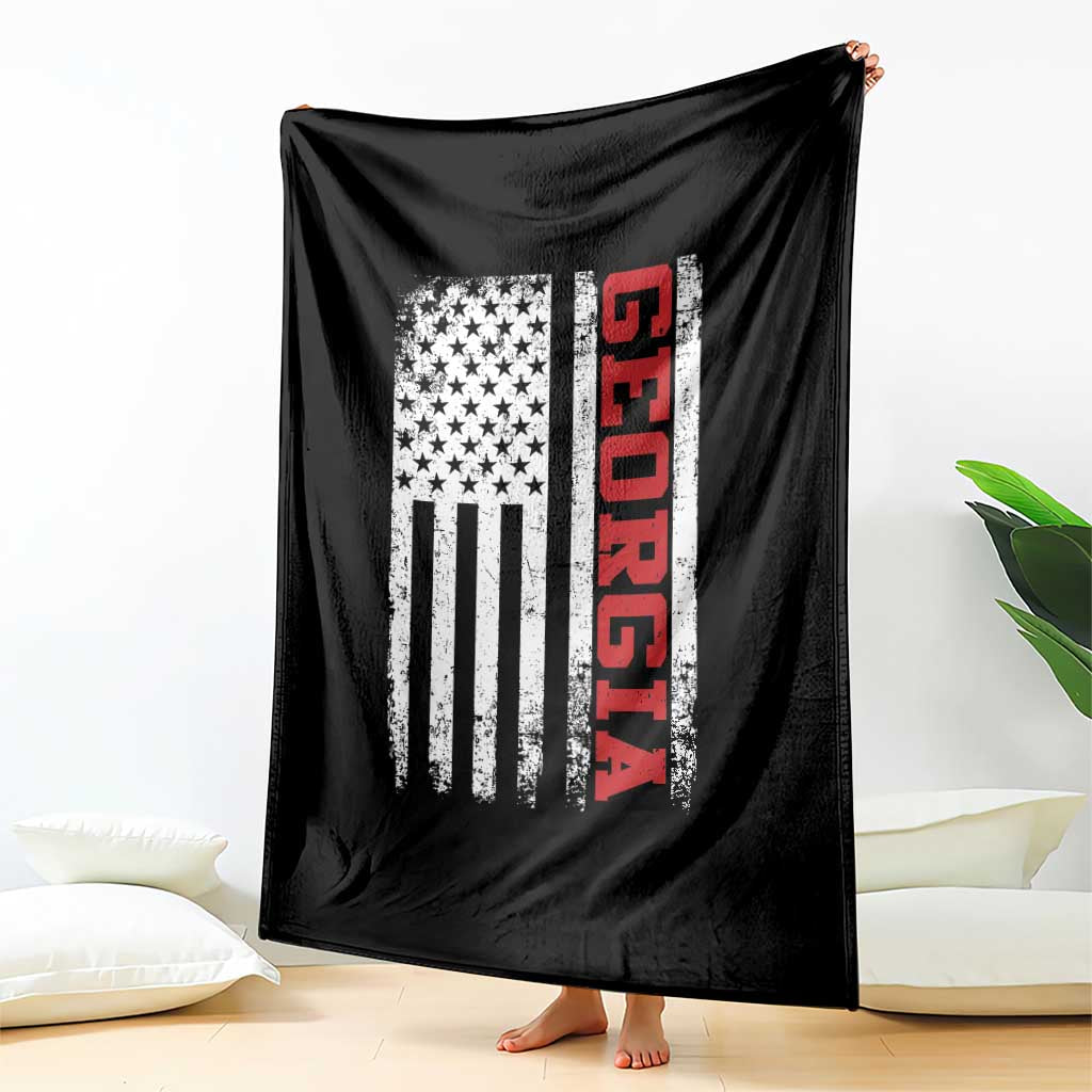 Vintage Georgia American Flag Throw Blanket Distressed Varsity Aesthetic Letters GA State