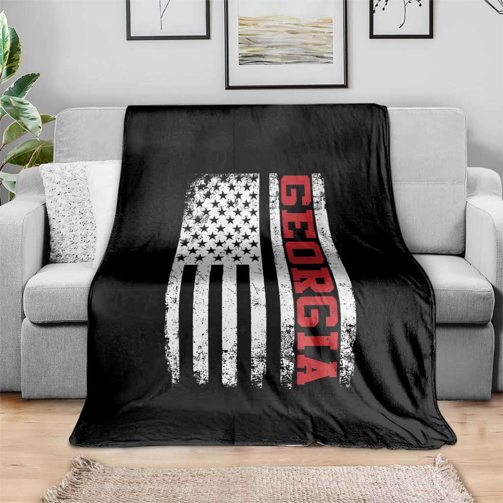 Vintage Georgia American Flag Throw Blanket Distressed Varsity Aesthetic Letters GA State