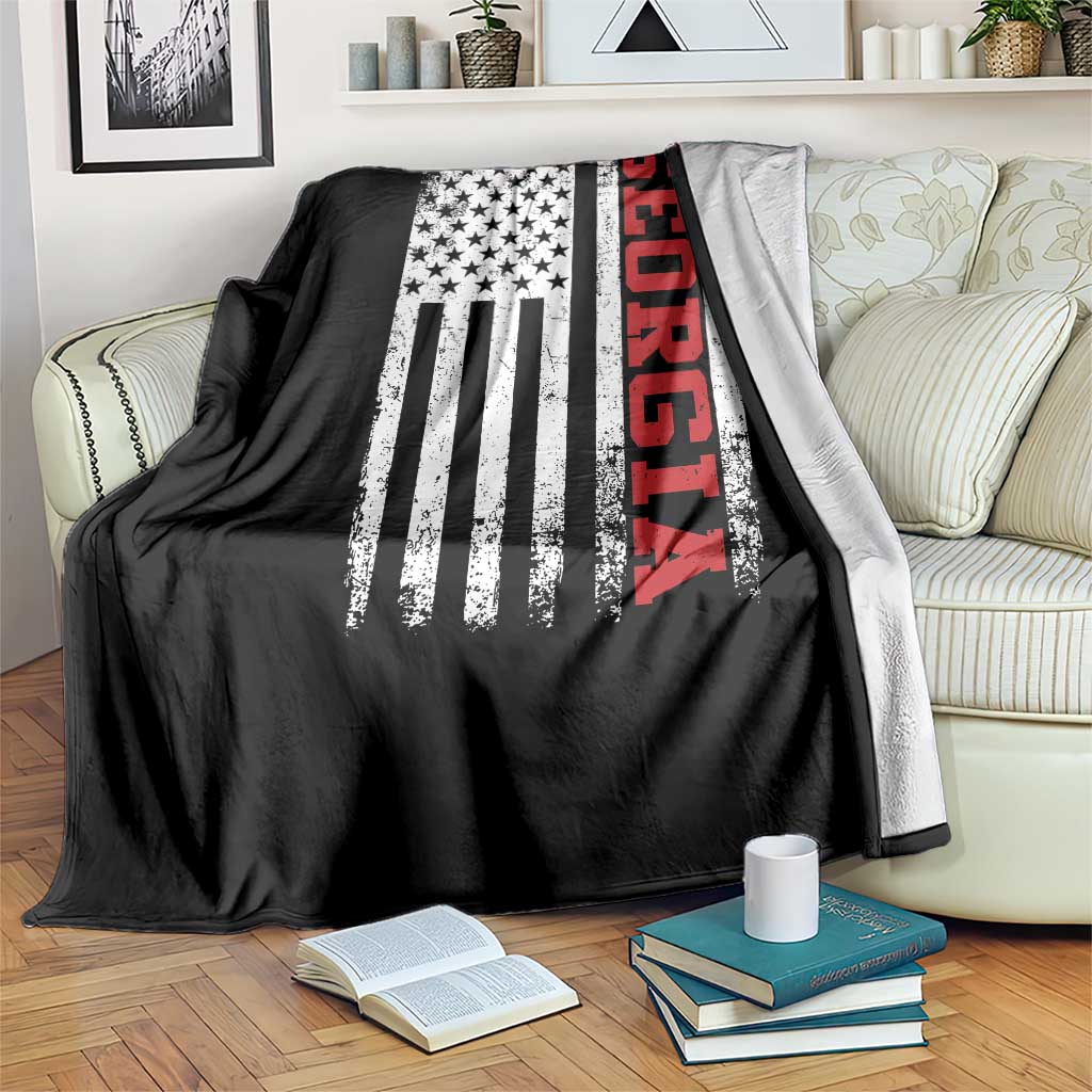 Vintage Georgia American Flag Throw Blanket Distressed Varsity Aesthetic Letters GA State