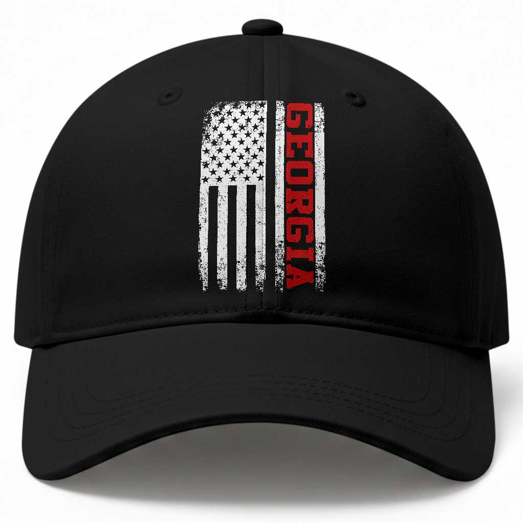 Vintage Georgia American Flag Baseball Cap Distressed Varsity Aesthetic Letters GA State