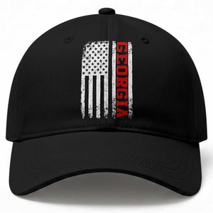 Vintage Georgia American Flag Baseball Cap Distressed Varsity Aesthetic Letters GA State