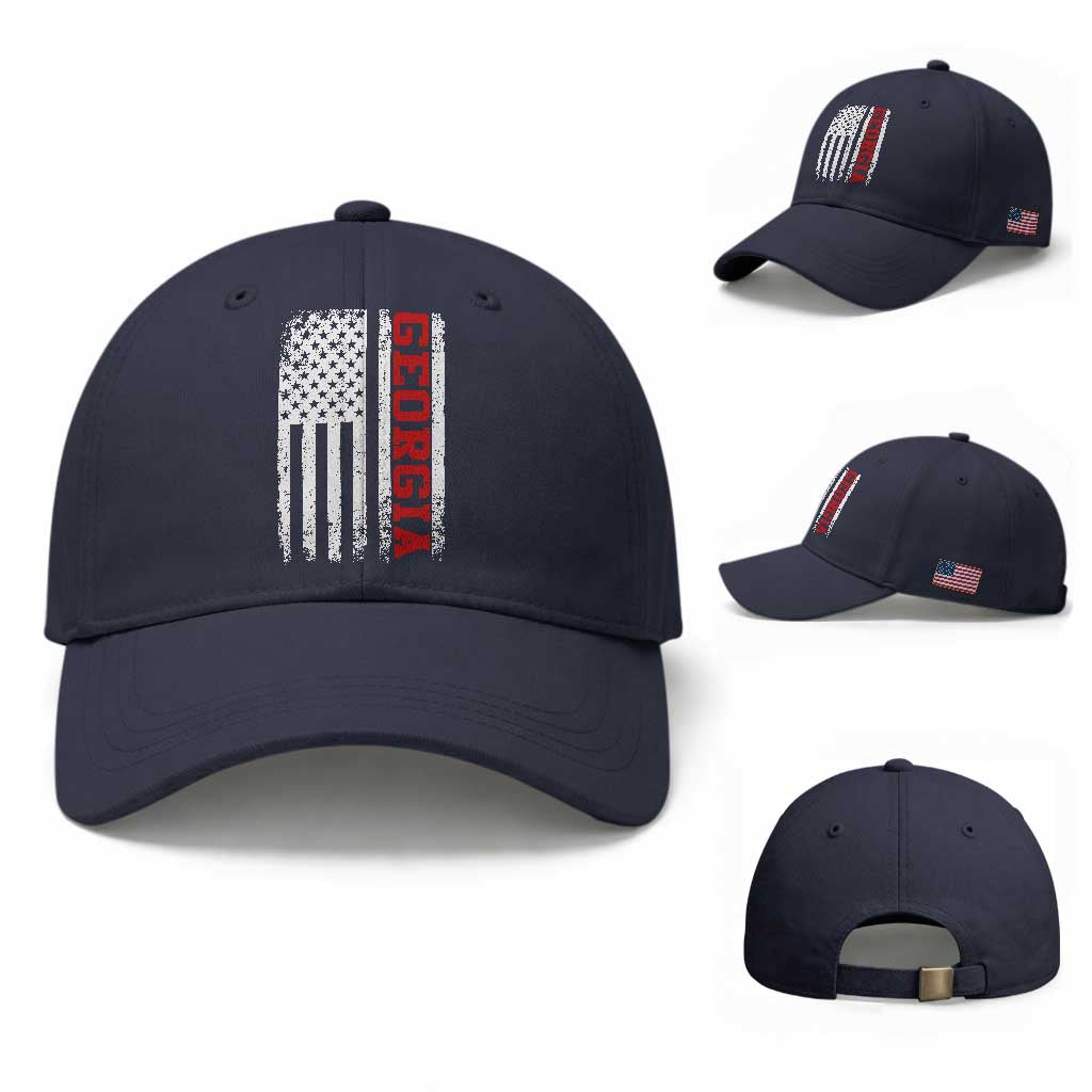 Vintage Georgia American Flag Baseball Cap Distressed Varsity Aesthetic Letters GA State