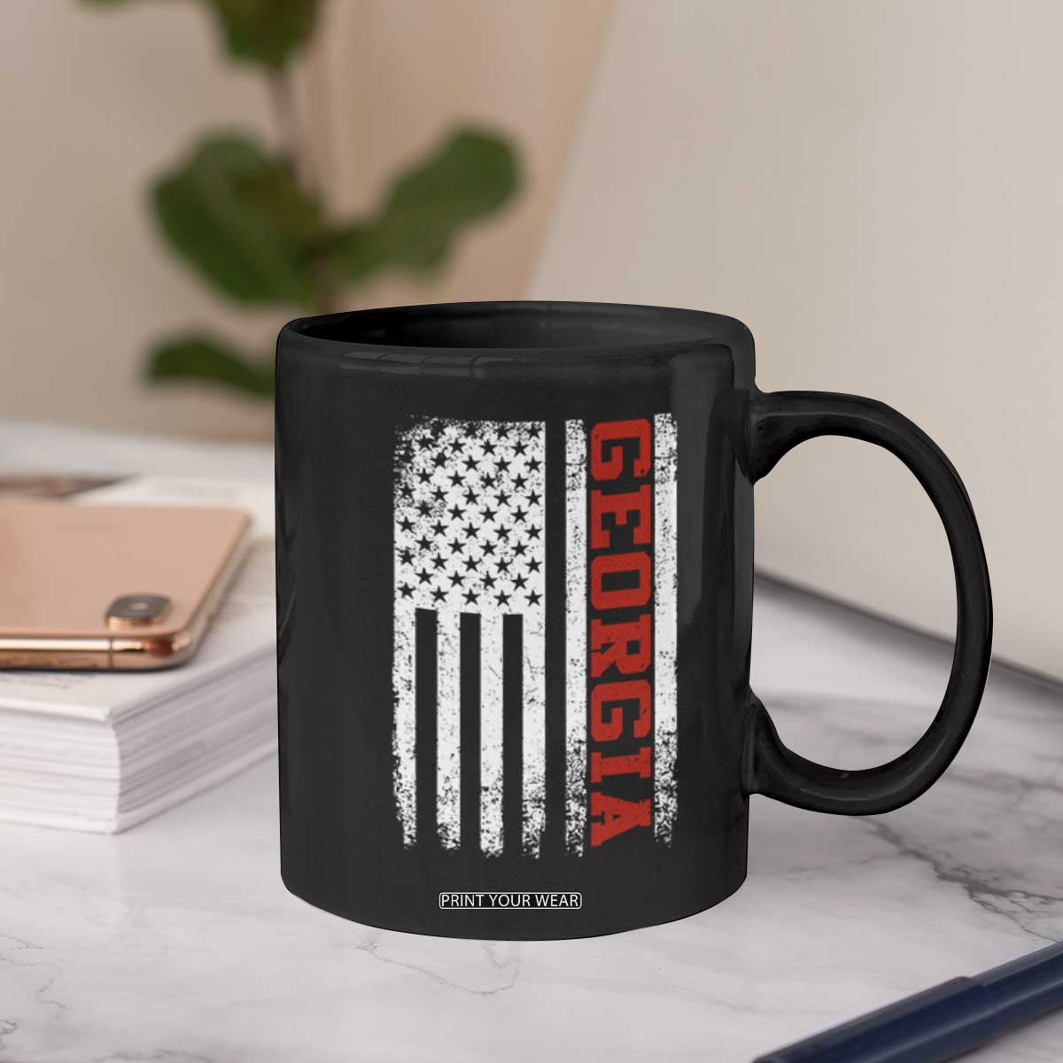 Vintage Georgia American Flag Coffee Mug Distressed Varsity Aesthetic Letters GA State