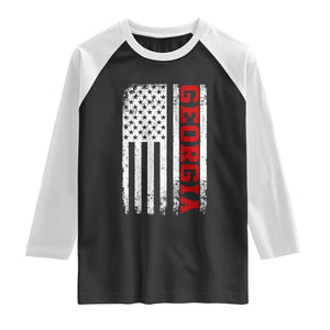 Vintage Georgia American Flag Raglan Shirt Distressed Varsity Aesthetic Letters GA State