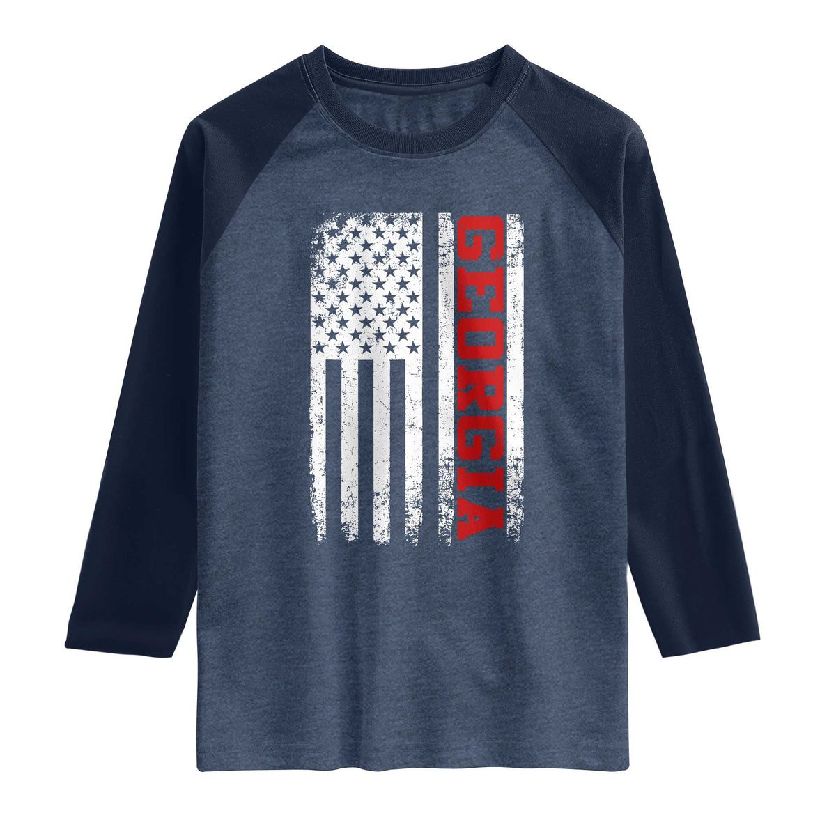 Vintage Georgia American Flag Raglan Shirt Distressed Varsity Aesthetic Letters GA State