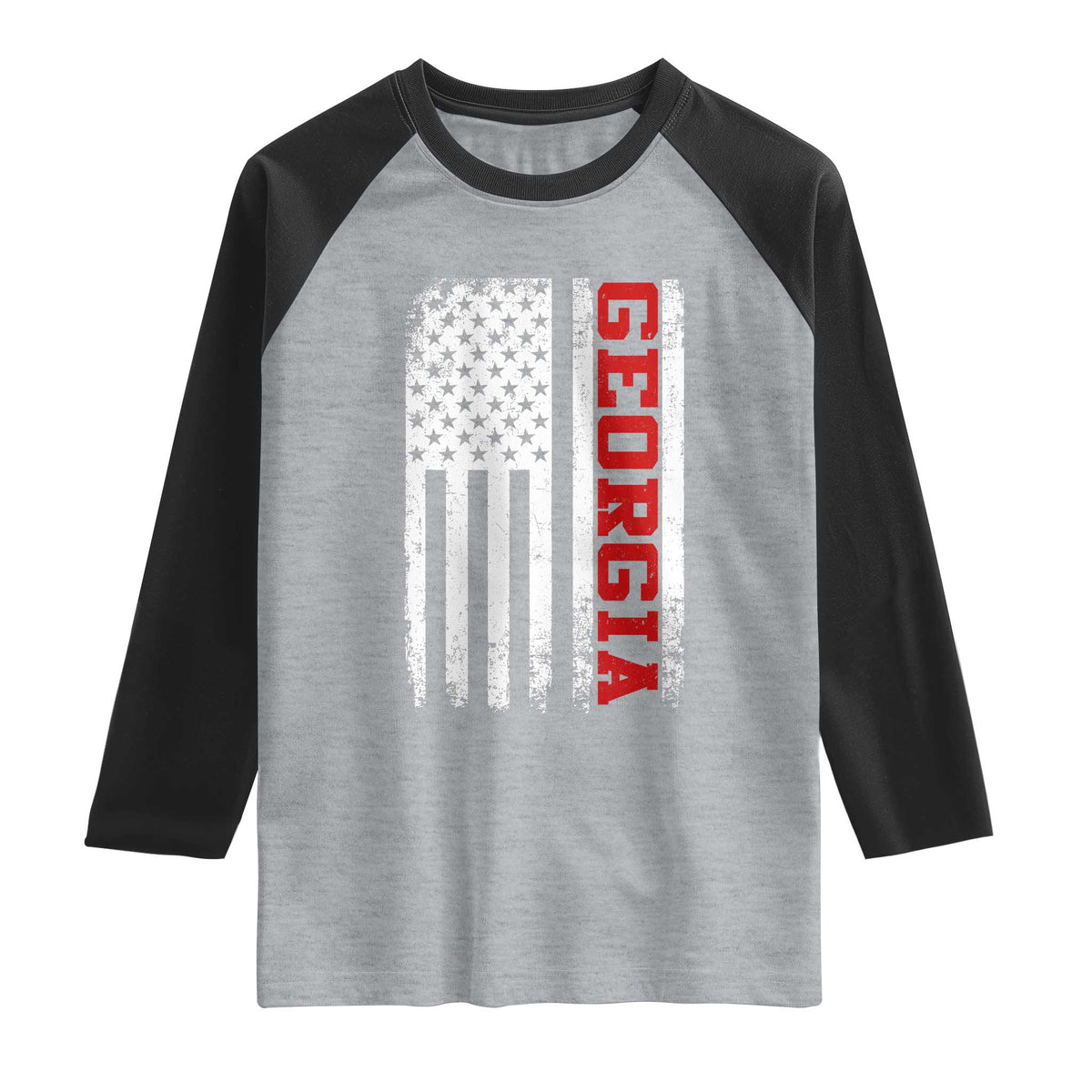 Vintage Georgia American Flag Raglan Shirt Distressed Varsity Aesthetic Letters GA State