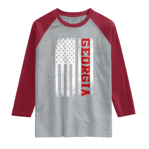 Vintage Georgia American Flag Raglan Shirt Distressed Varsity Aesthetic Letters GA State