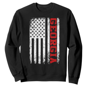 Vintage Georgia American Flag Sweatshirt Distressed Varsity Aesthetic Letters GA State