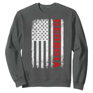 Vintage Georgia American Flag Sweatshirt Distressed Varsity Aesthetic Letters GA State