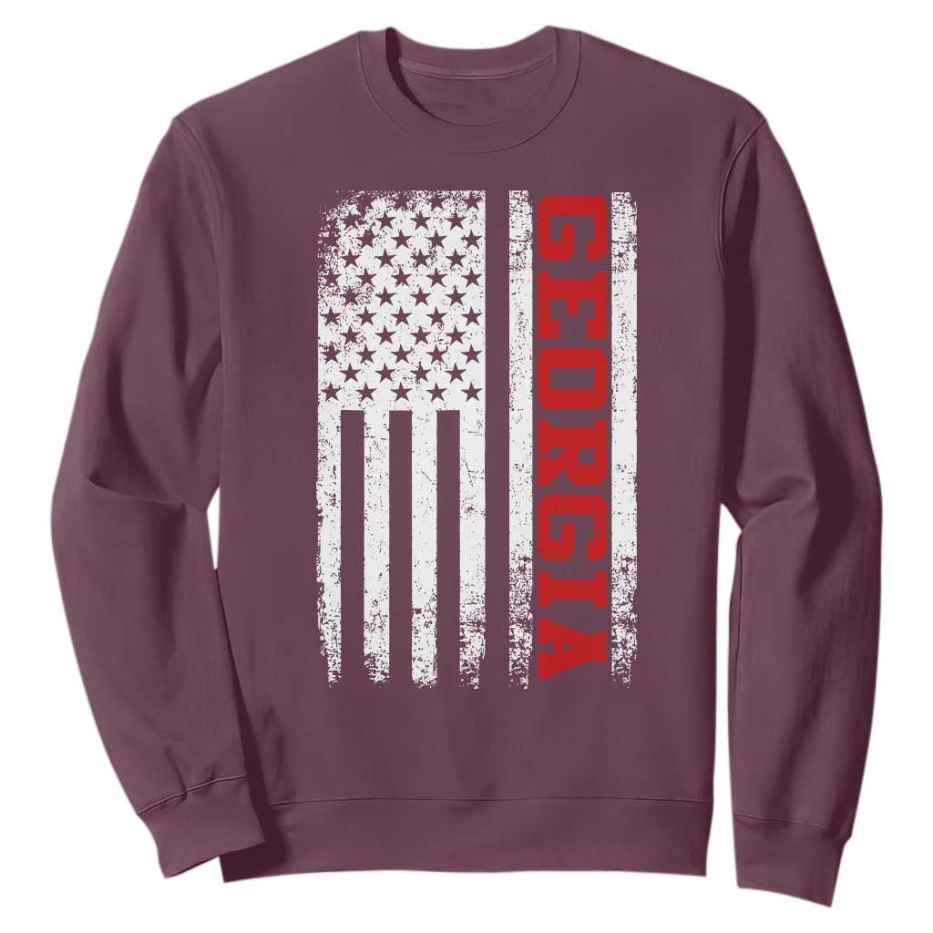 Vintage Georgia American Flag Sweatshirt Distressed Varsity Aesthetic Letters GA State