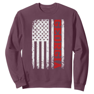 Vintage Georgia American Flag Sweatshirt Distressed Varsity Aesthetic Letters GA State