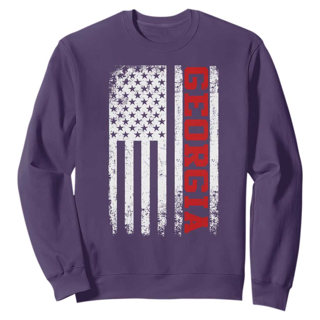 Vintage Georgia American Flag Sweatshirt Distressed Varsity Aesthetic Letters GA State