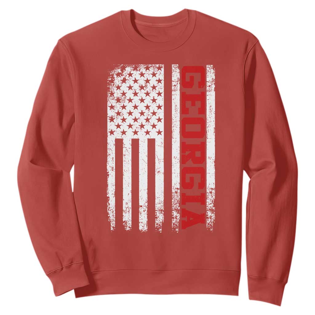 Vintage Georgia American Flag Sweatshirt Distressed Varsity Aesthetic Letters GA State