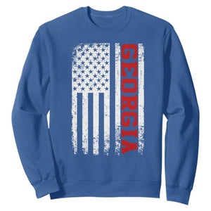 Vintage Georgia American Flag Sweatshirt Distressed Varsity Aesthetic Letters GA State