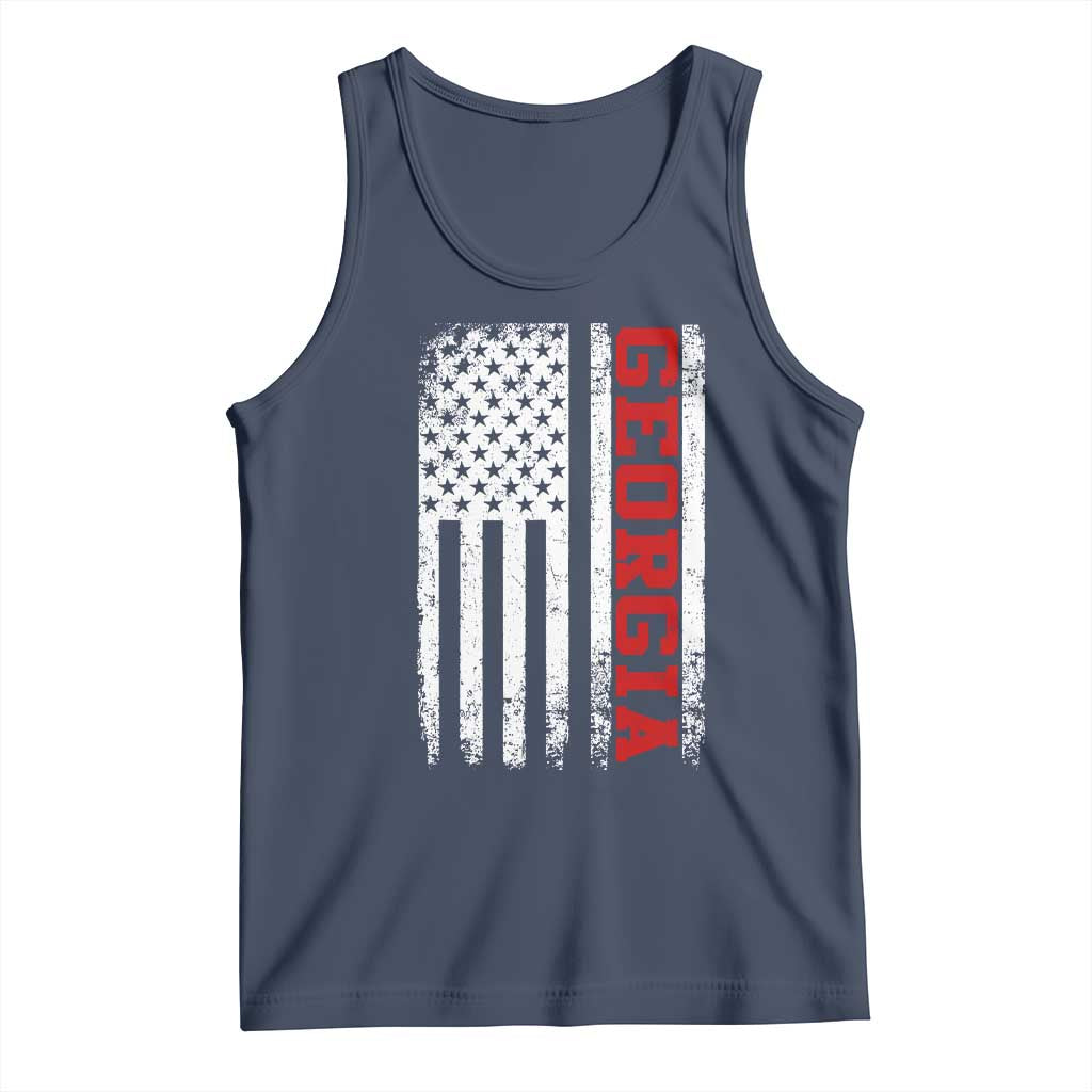 Vintage Georgia American Flag Tank Top Distressed Varsity Aesthetic Letters GA State