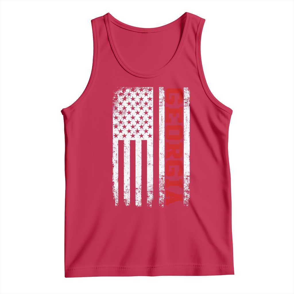 Vintage Georgia American Flag Tank Top Distressed Varsity Aesthetic Letters GA State