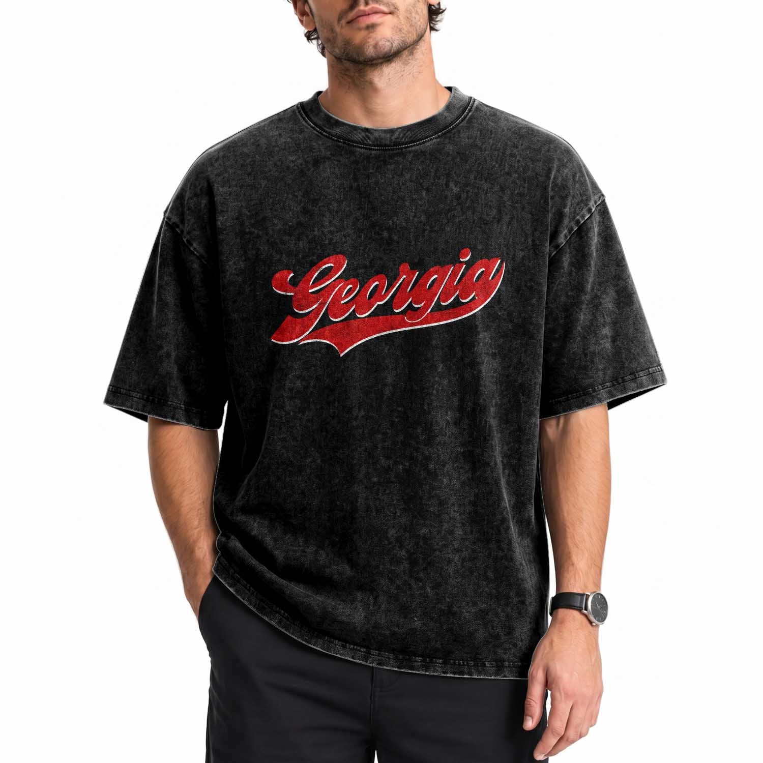 Georgia Vintage Varsity Script Classic Sports Jersey Style Washed Cotton T-Shirt