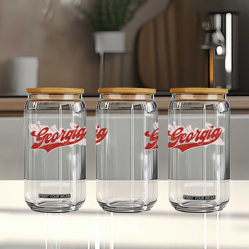 Georgia Vintage Varsity Script Classic Sports Jersey Style Glass Can