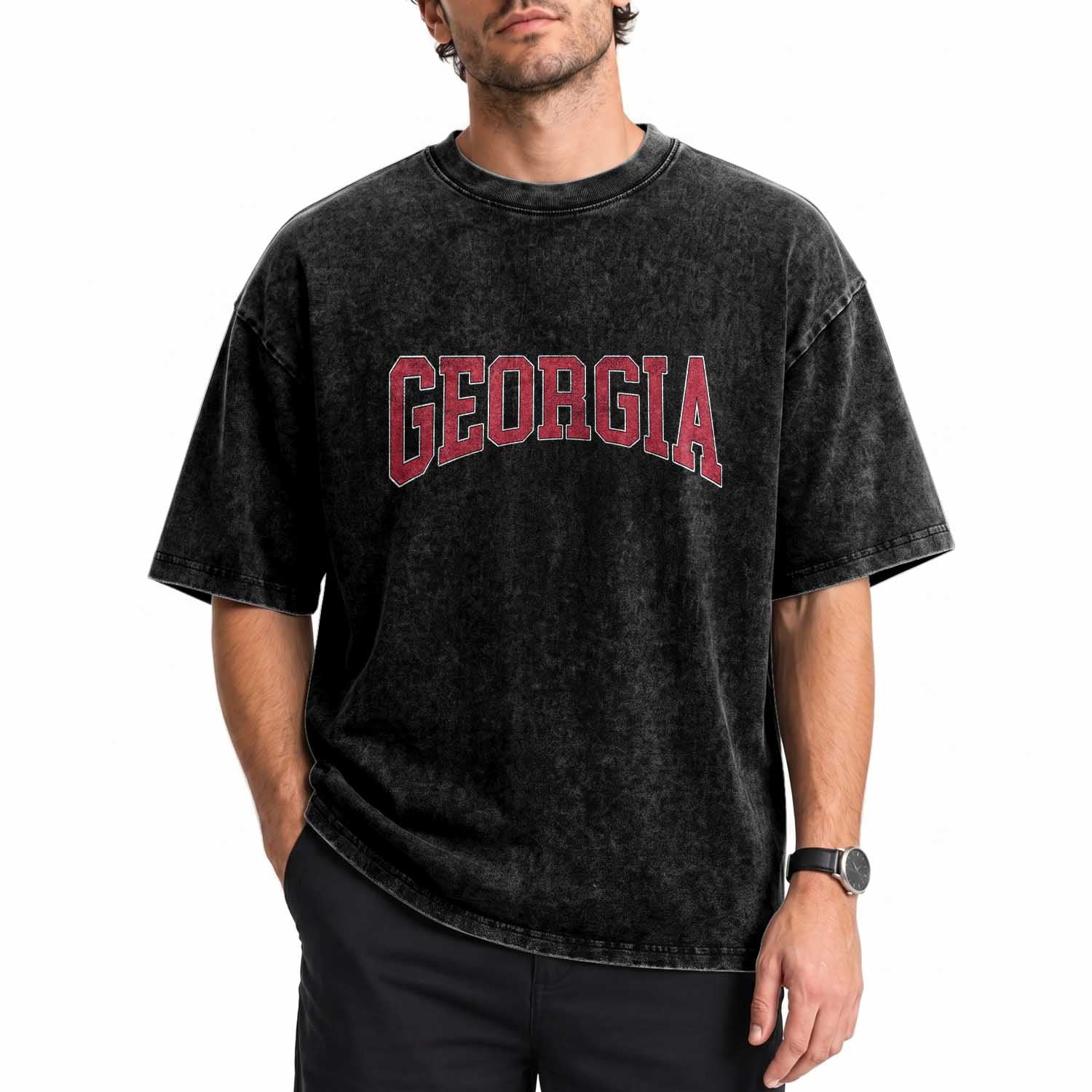 Georgia Sports Throwback Design Jersey Style Washed Cotton T-Shirt
