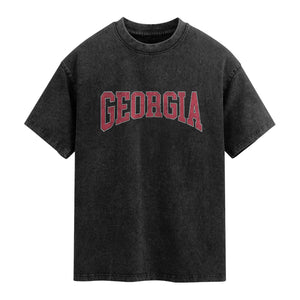 Georgia Sports Throwback Design Jersey Style Washed Cotton T-Shirt