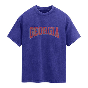 Georgia Sports Throwback Design Jersey Style Washed Cotton T-Shirt