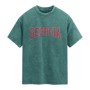 Georgia Sports Throwback Design Jersey Style Washed Cotton T-Shirt