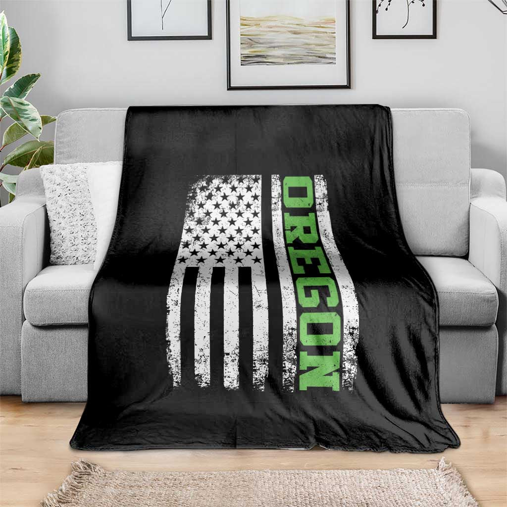 Vintage Oregon American Flag Throw Blanket Distressed Varsity Aesthetic Letters OR State
