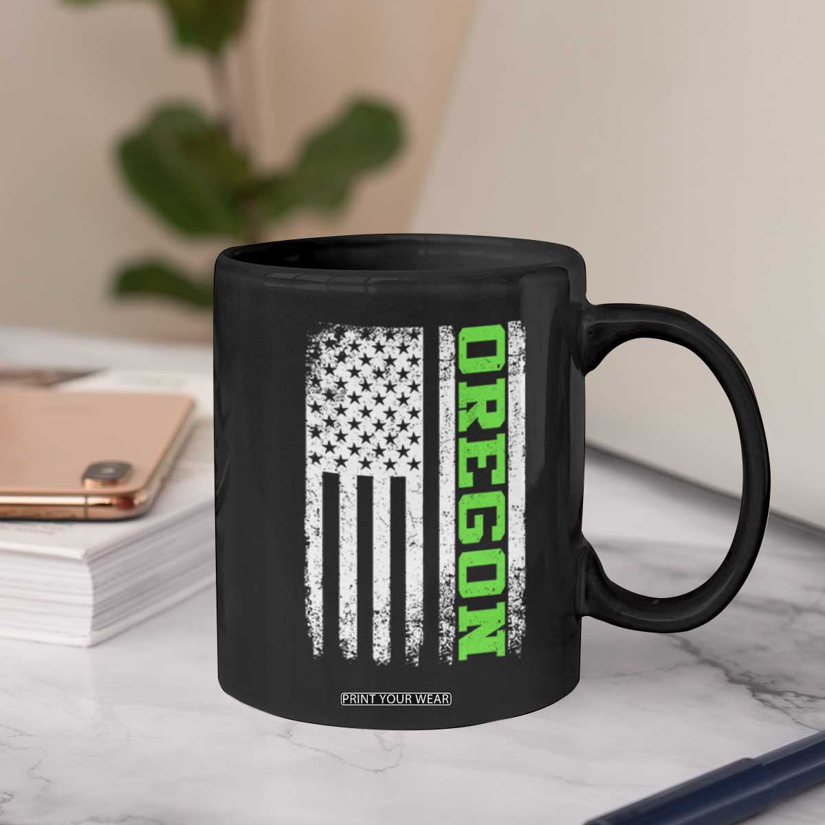 Vintage Oregon American Flag Coffee Mug Distressed Varsity Aesthetic Letters OR State