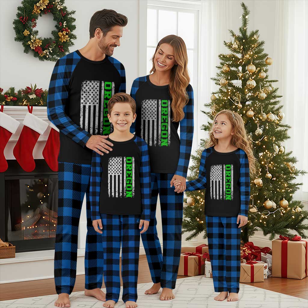 Vintage Oregon American Flag Plaid Pajama Set Distressed Varsity Aesthetic Letters OR State