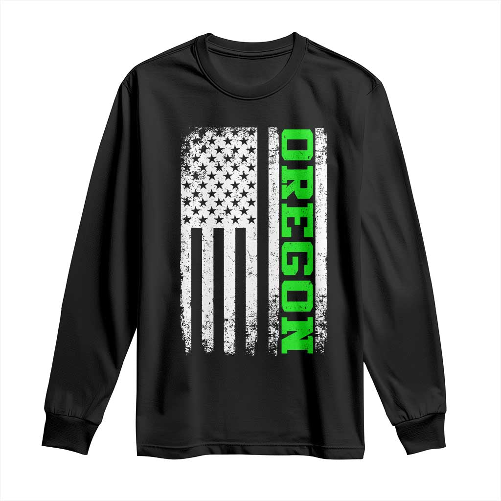 Vintage Oregon American Flag Long Sleeve Shirt Distressed Varsity Aesthetic Letters OR State