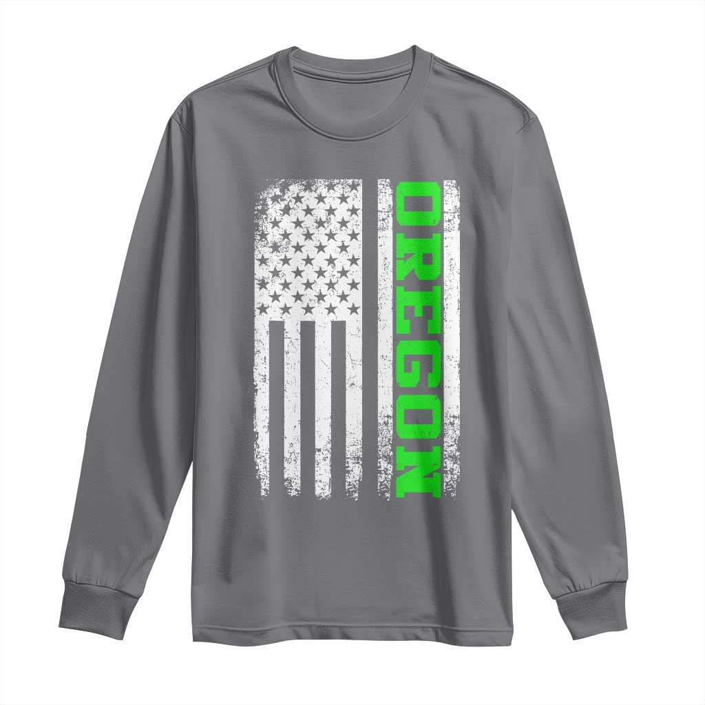 Vintage Oregon American Flag Long Sleeve Shirt Distressed Varsity Aesthetic Letters OR State