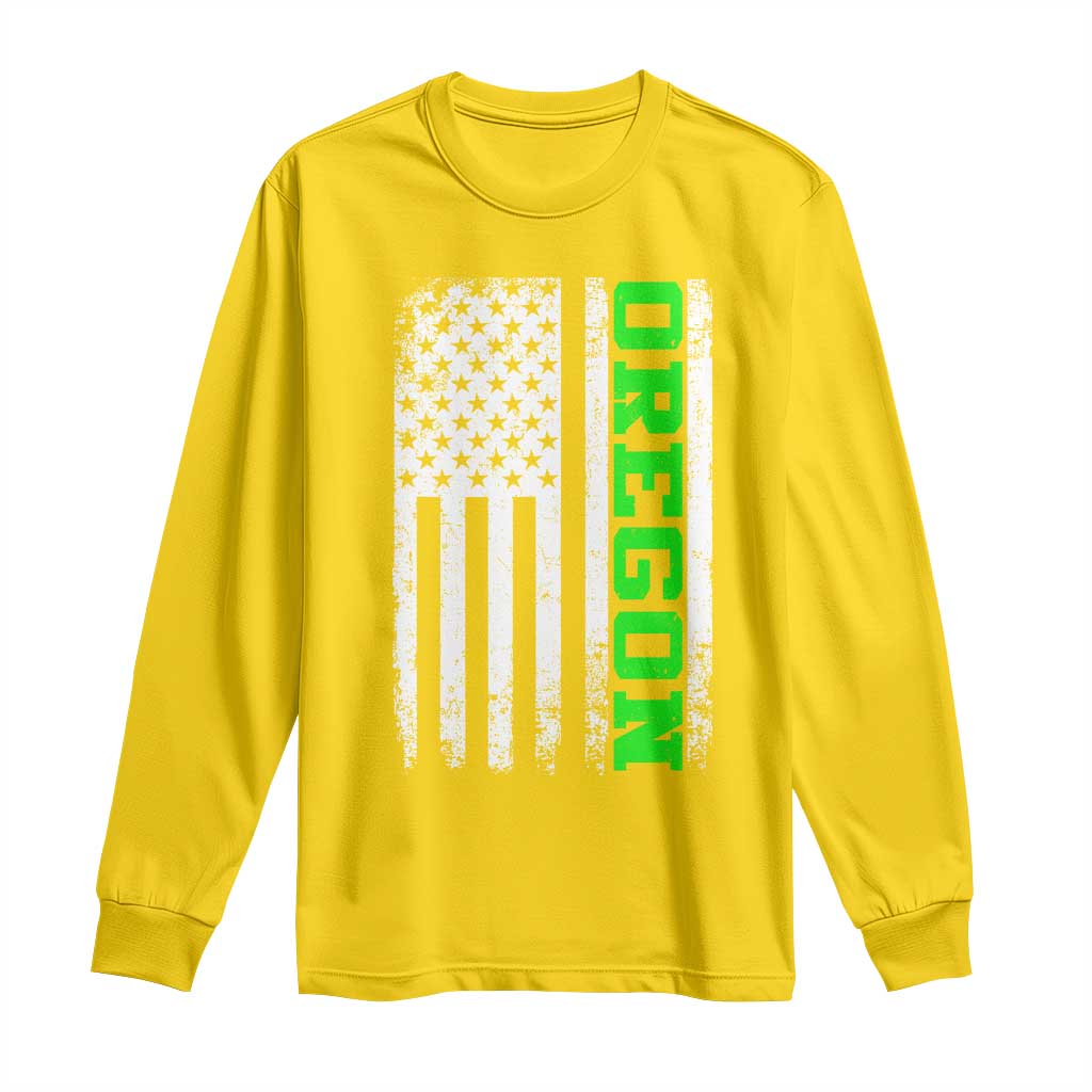 Vintage Oregon American Flag Long Sleeve Shirt Distressed Varsity Aesthetic Letters OR State