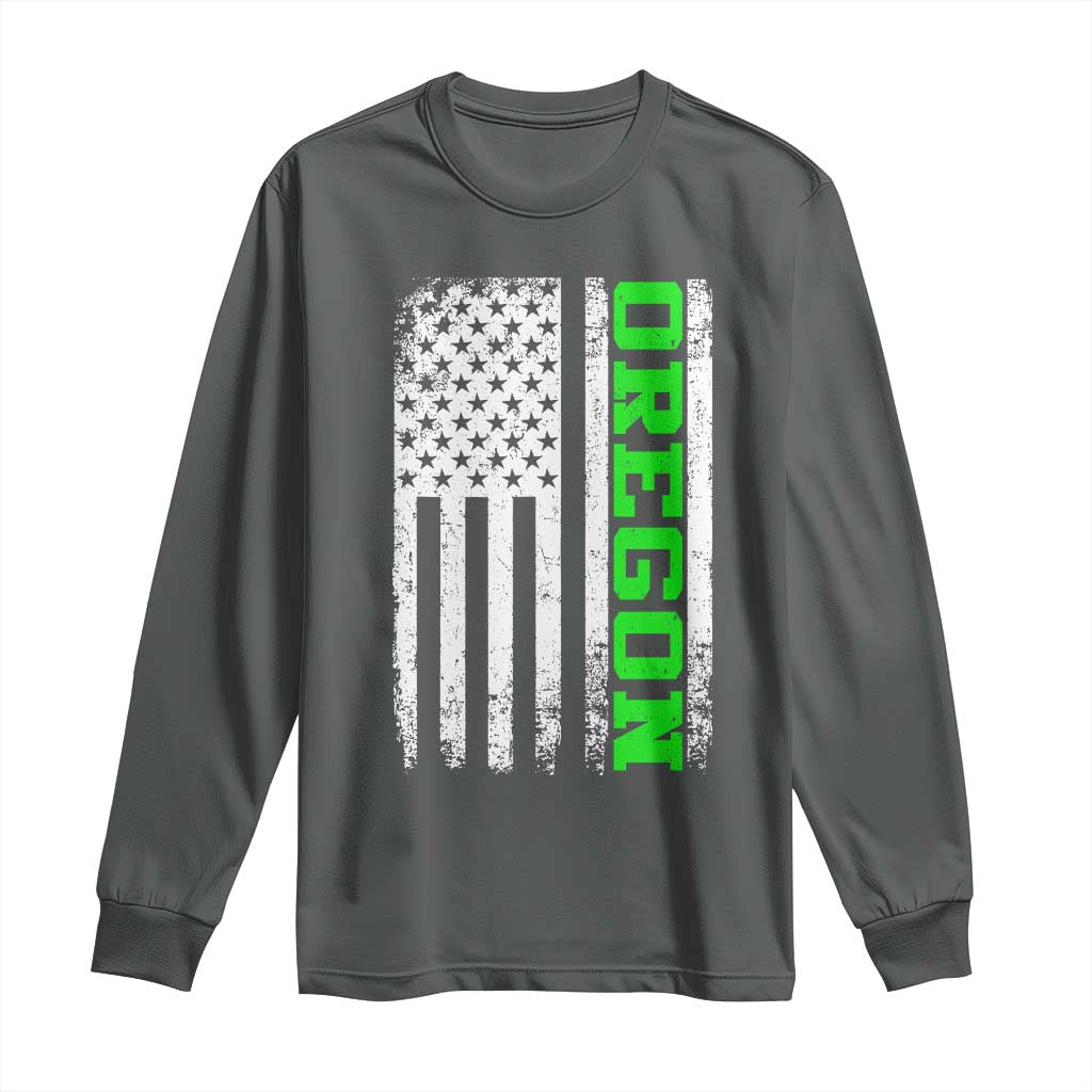 Vintage Oregon American Flag Long Sleeve Shirt Distressed Varsity Aesthetic Letters OR State