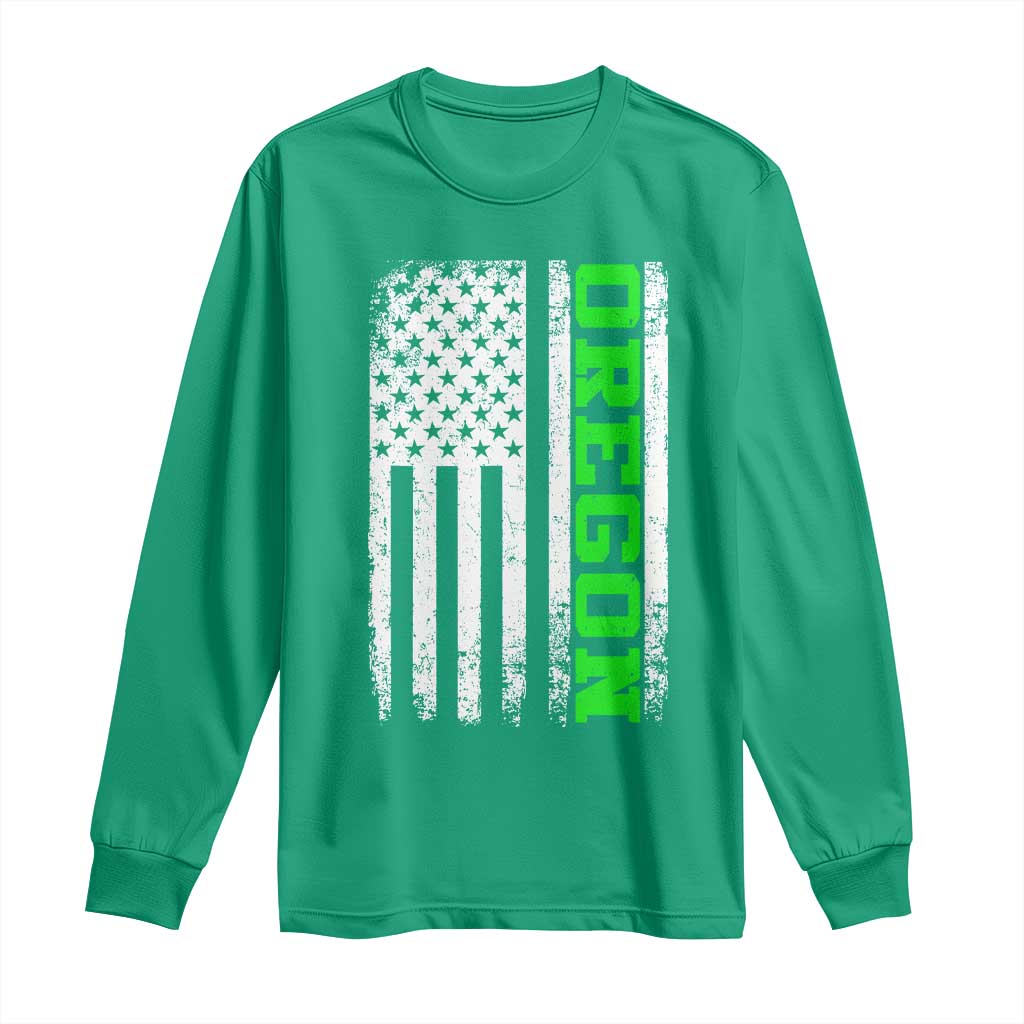 Vintage Oregon American Flag Long Sleeve Shirt Distressed Varsity Aesthetic Letters OR State