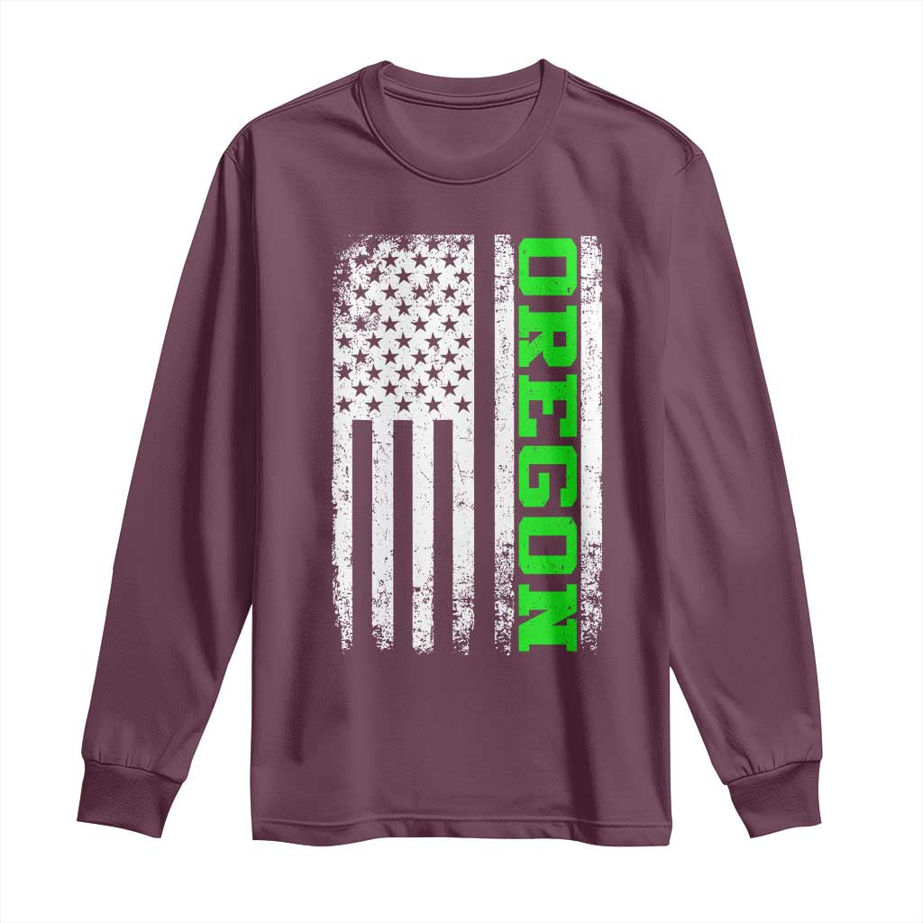 Vintage Oregon American Flag Long Sleeve Shirt Distressed Varsity Aesthetic Letters OR State