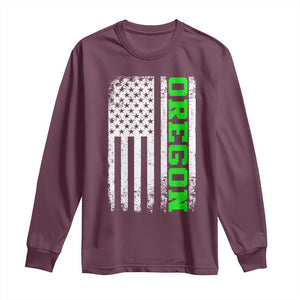 Vintage Oregon American Flag Long Sleeve Shirt Distressed Varsity Aesthetic Letters OR State