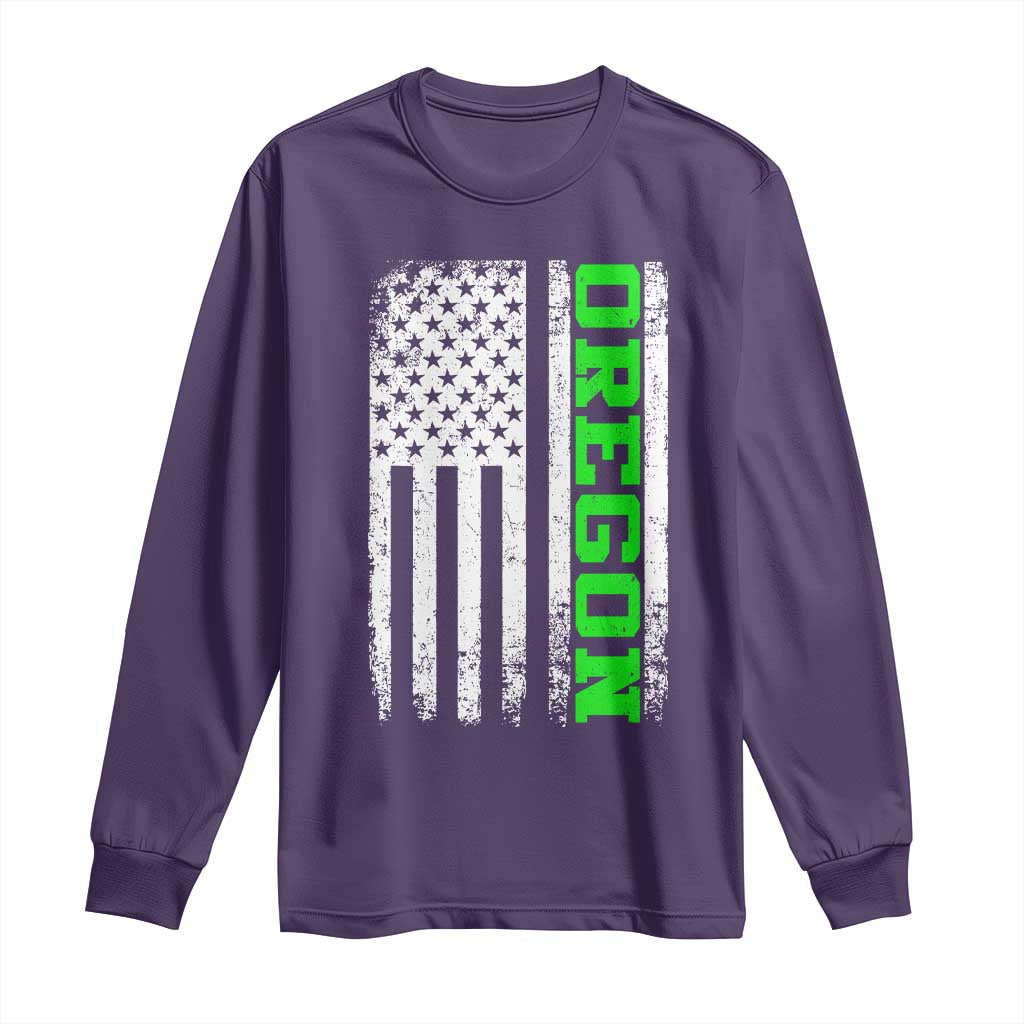 Vintage Oregon American Flag Long Sleeve Shirt Distressed Varsity Aesthetic Letters OR State