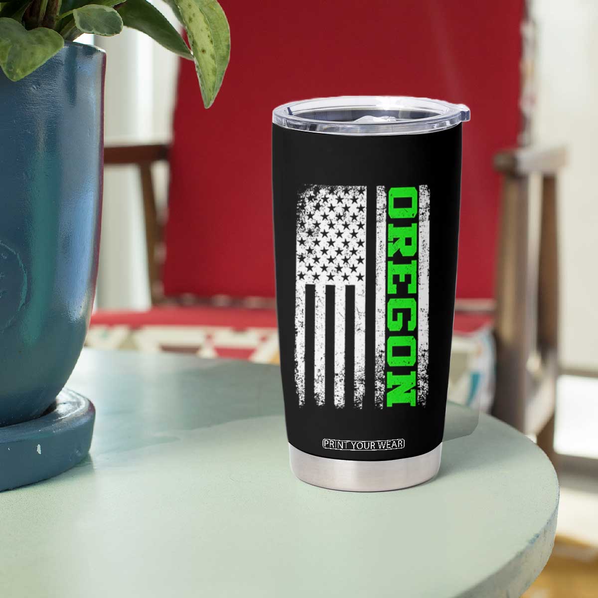 Vintage Oregon American Flag Tumbler Cup Distressed Varsity Aesthetic Letters OR State