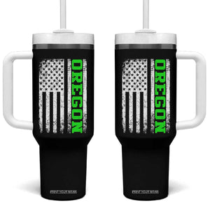 Vintage Oregon American Flag Tumbler With Handle Distressed Varsity Aesthetic Letters OR State