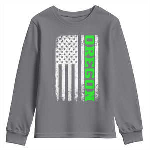 Vintage Oregon American Flag Youth Sweatshirt Distressed Varsity Aesthetic Letters OR State