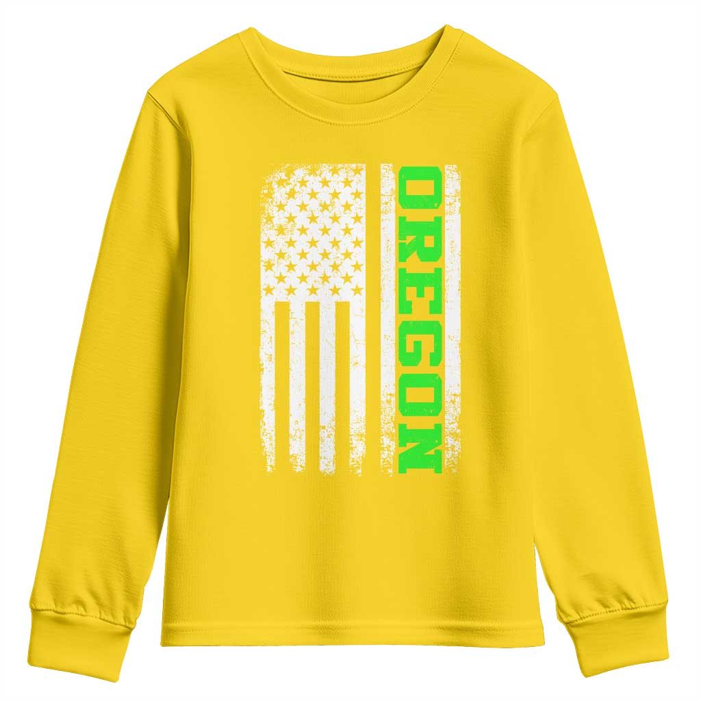 Vintage Oregon American Flag Youth Sweatshirt Distressed Varsity Aesthetic Letters OR State